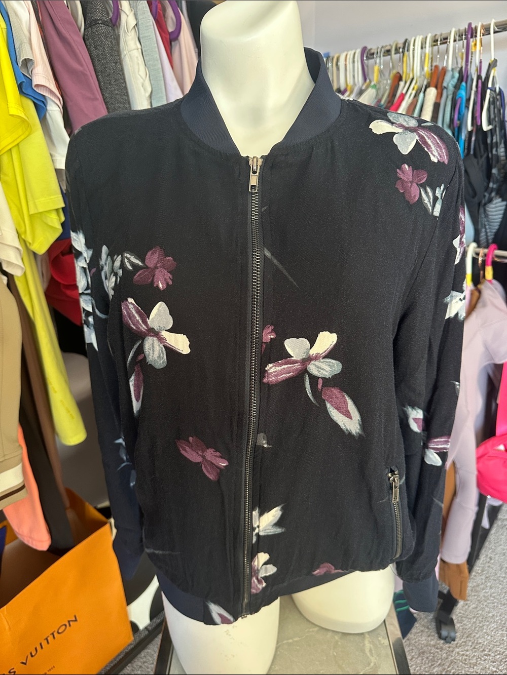 Women's Navy Floral Bomber Jacket